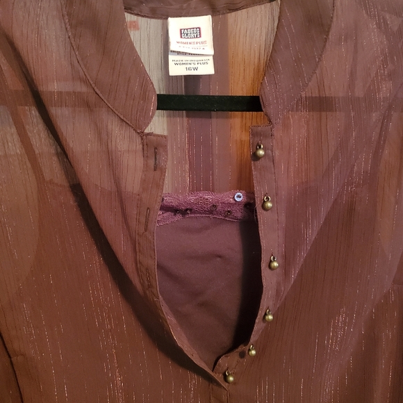 90's Set Cami Sheer Shirt Brown Boho - Picture 3 of 7